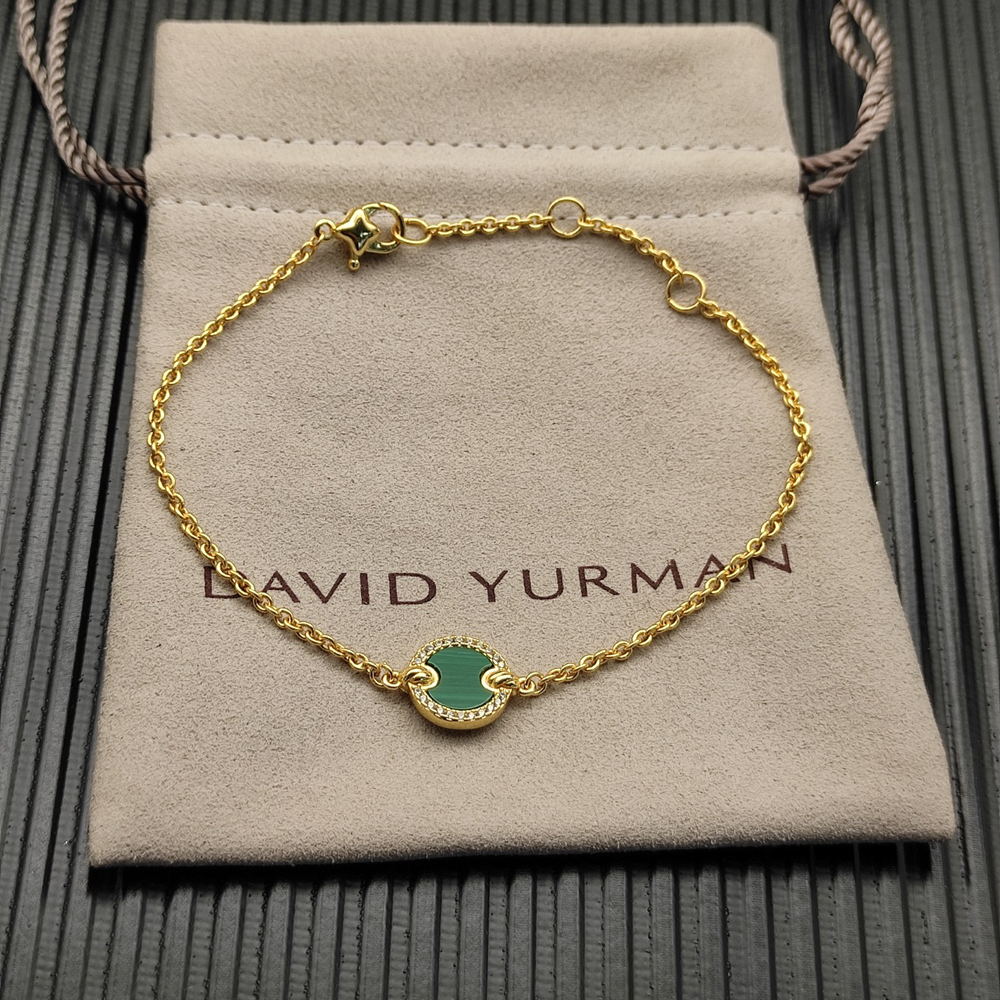 David Yurman Gold Round Diamond Peacock Green Bracelet